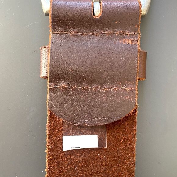 Brown Leather Floral Embroidered Silver Buckle Belt 32” W Boho Western Cottage main image 7